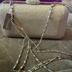 Nina Sparkling Silver Clutch with Chain